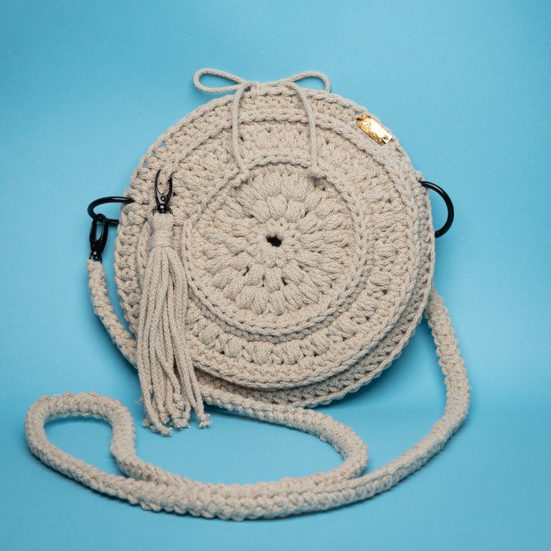 Boho-Handtasche - beige/schwarz